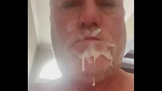 A self facial, haphazardly eating my own cum!
