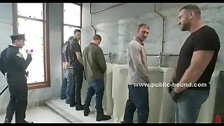 Copper gets wide jubilant restroom extreme copulation
