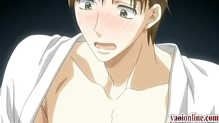 Blonde hentai jubilant licking his boyfriend